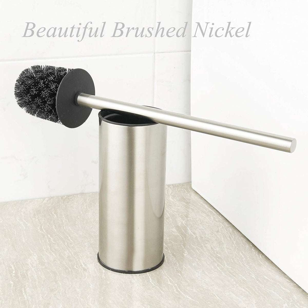 BGL Toilet Brush Holder Brushed Nickel, Stainless Steel 304 Brushed Nickel Round Freestanding