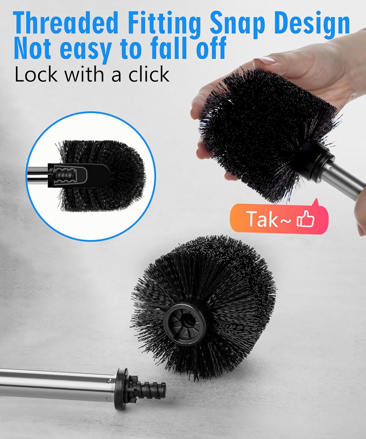Ceramic Toilet Brush & Holder Set - Freestanding Deep-Cleaning Toilet Bowl Cleaner Brush, Stainless