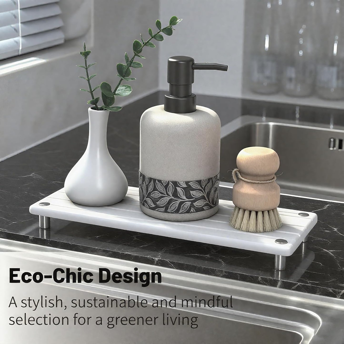 Quick Dry Sink Caddy Kitchen Sink Organizer, Water Absorbing Stone Tray for Sink, Stone Drying