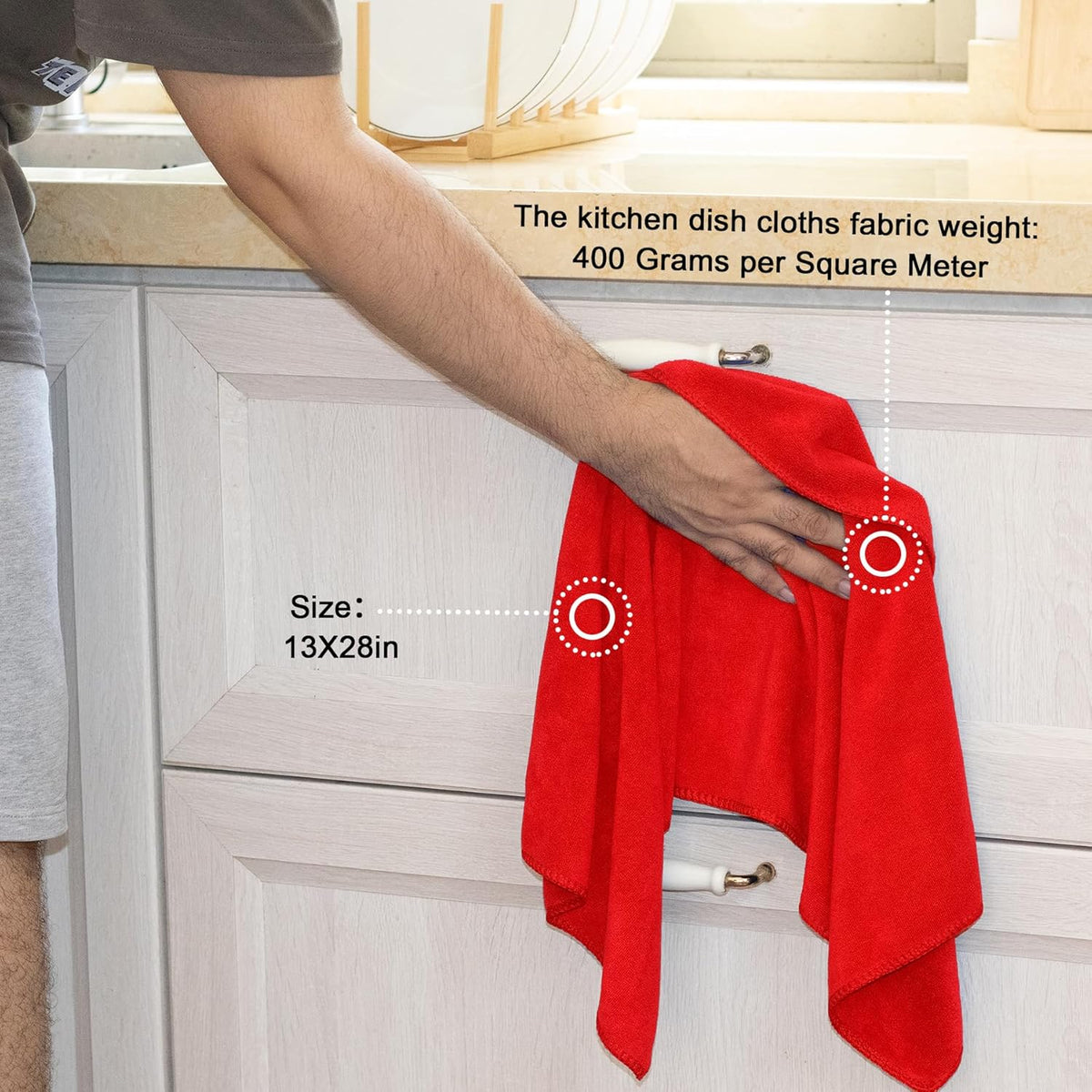 kimteny 13x28 Inches Kitchen Cloth Dish Towels, 400 GSM Premium Dishcloths, Super Absorbent Coral