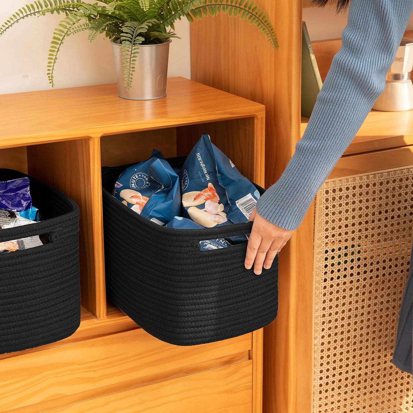 OIAHOMY 4 Pack Storage Baskets for Organizing, Cube Storage Bins for Shelves, Rectangle Storage
