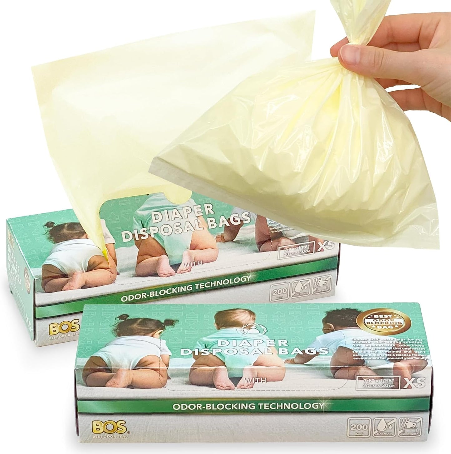 BOS, Odor-Sealing Dirty Diaper Trash Bags - Scent & Smell Free (Color: Cream Yellow) (Pack of