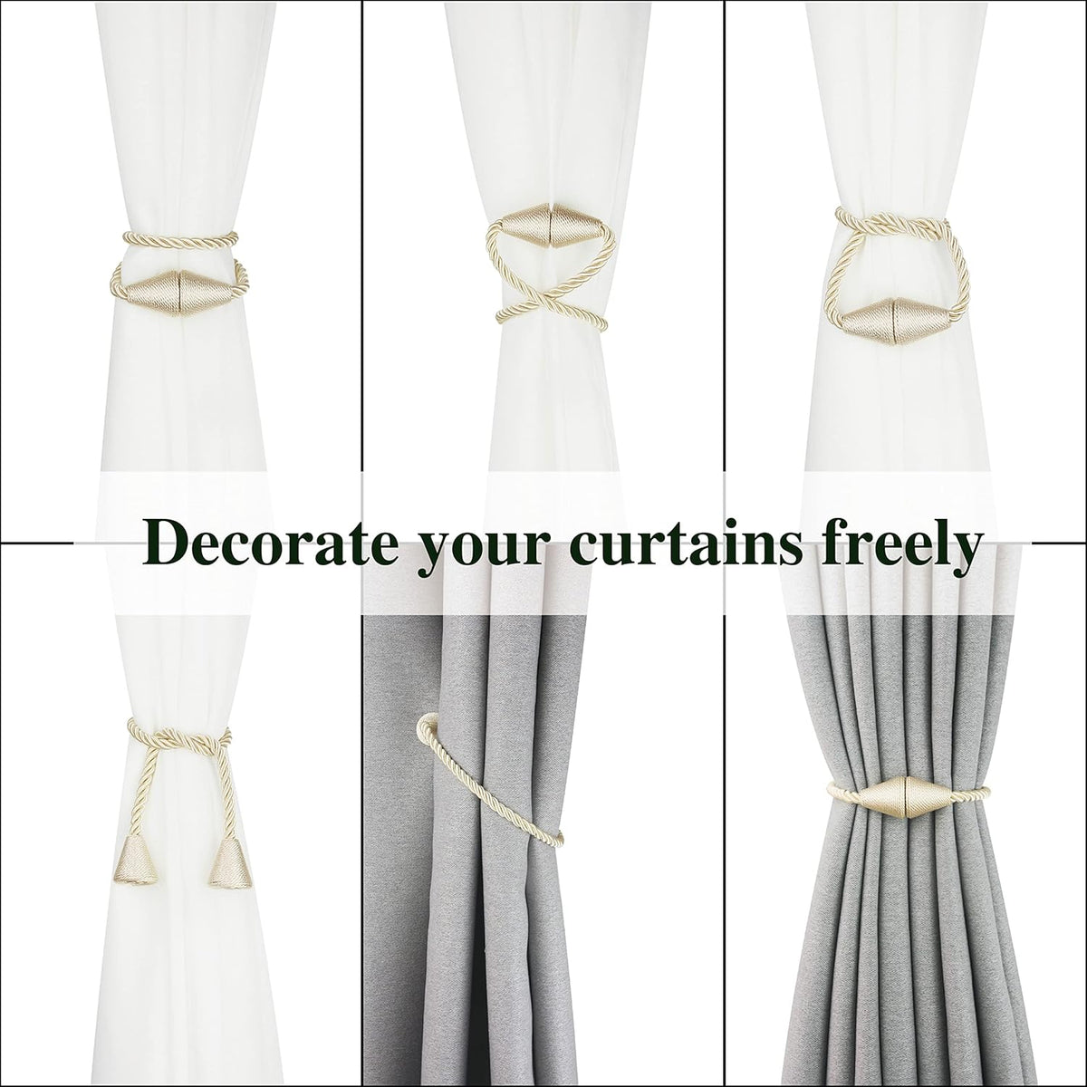 4 Pack Magnetic Curtain Tiebacks Rope Modern Handmade Curtain Tie Backs Decorative Drapes Weave