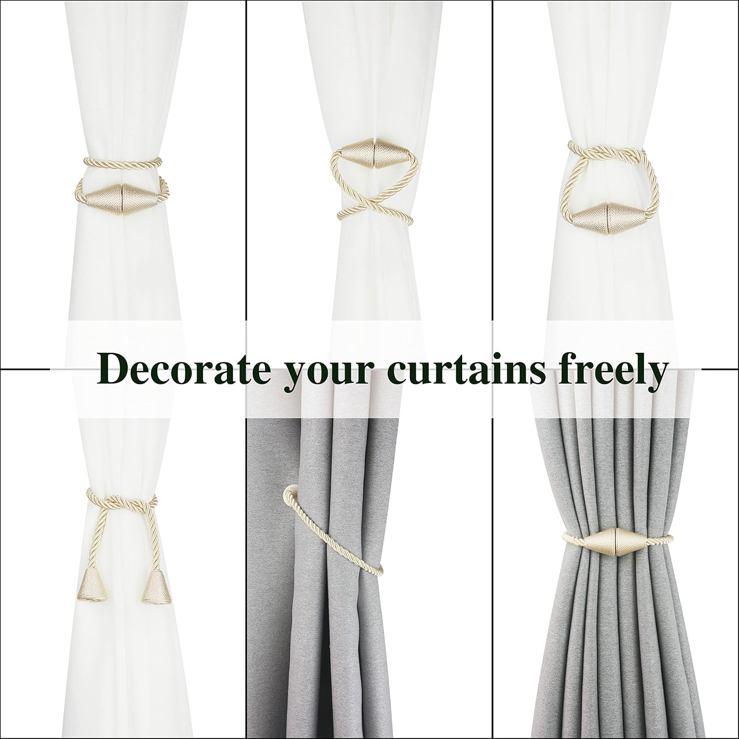 4 Pack Magnetic Curtain Tiebacks Rope Modern Handmade Curtain Tie Backs Decorative Drapes Weave