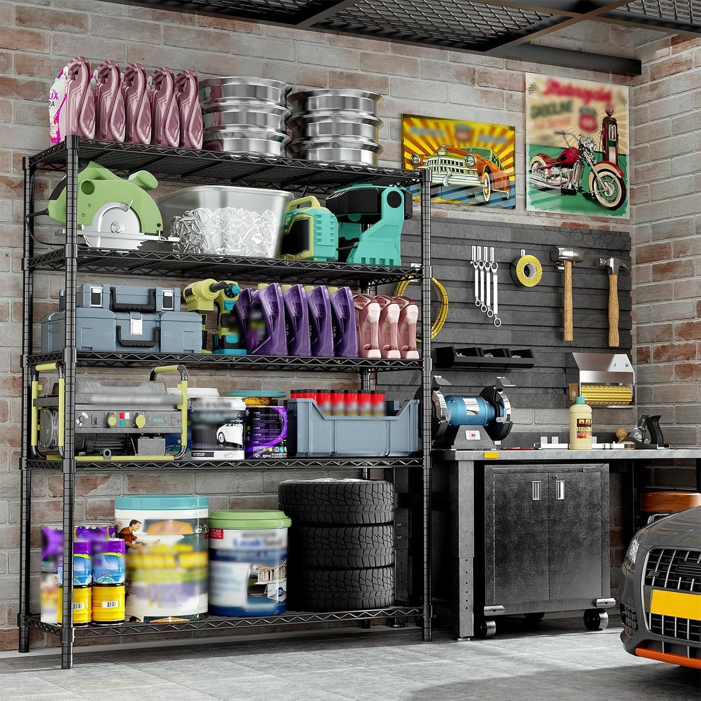 Storage Shelves, 4 PCS 48" L x 20" W x 72" H Heavy Duty Garage Wire Shelving Unit Loads 2000LBS
