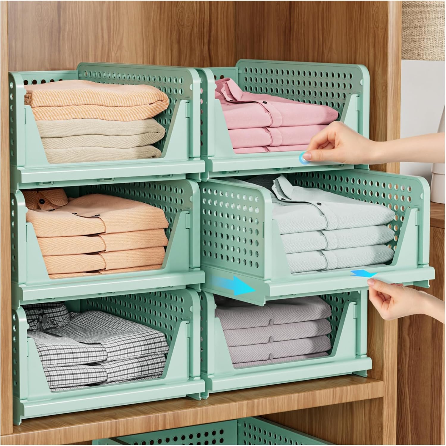 SNSLXH 5 Pack Stackable Closet Organizer Box, Multifunctional & Foldable Closet Storage Basket for