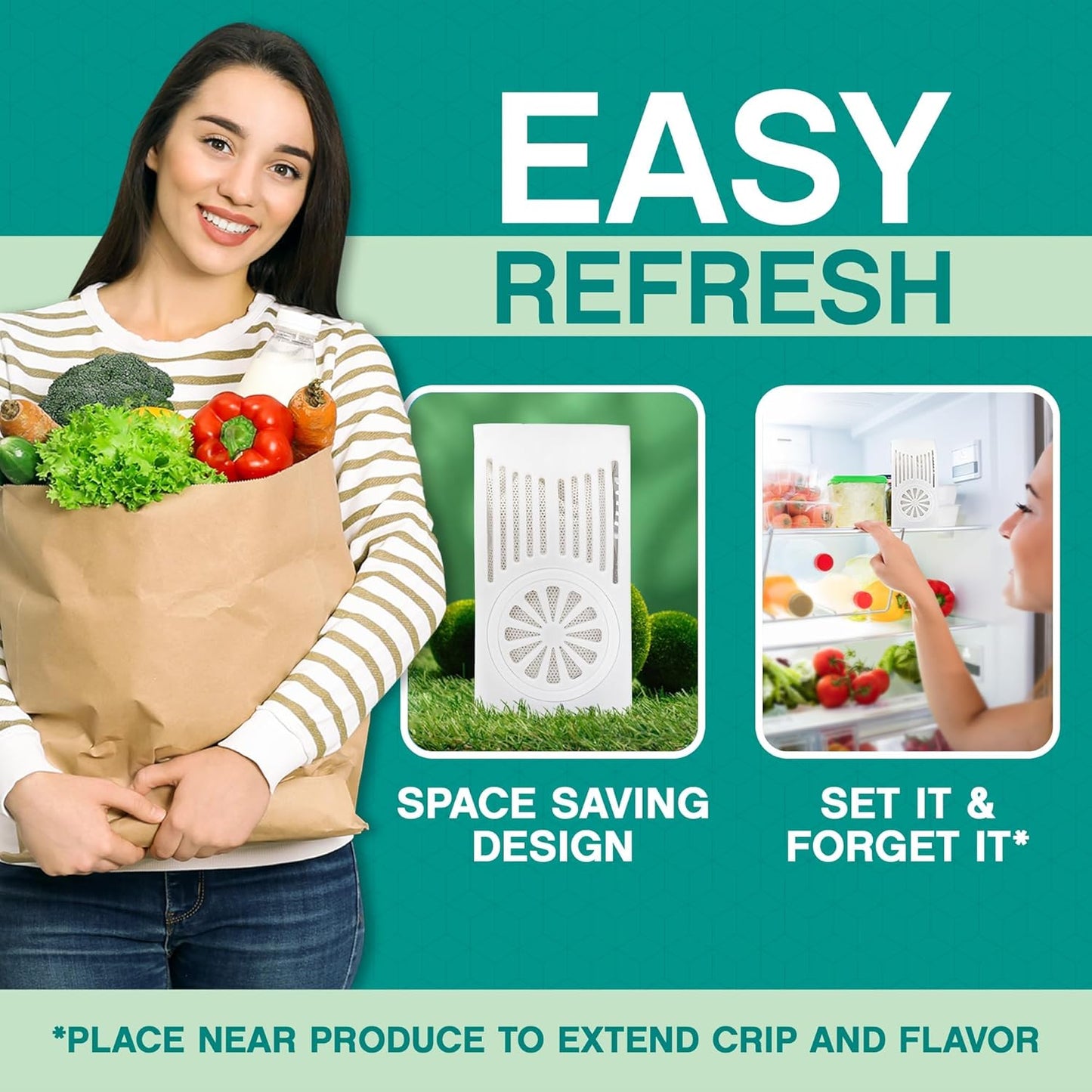 Refrigerator Deodorizer with Zeolites (2-Pack) - Odor Eliminator for Fridge & Freezer - Outshines