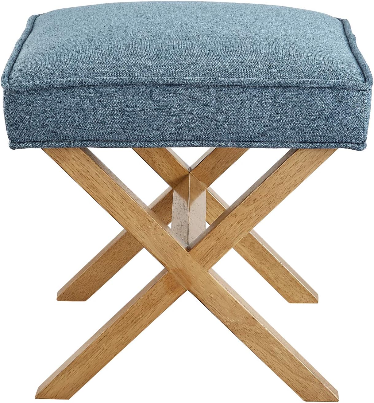 Amazon Basics Small Ottoman Foot Rest, Mid-Century Modern X Square Polyester Foot Stool, Indigo