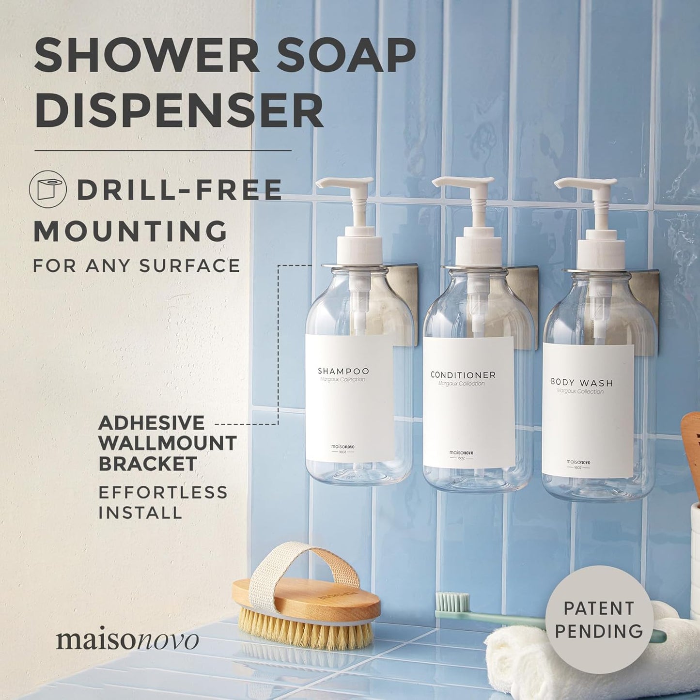 MaisoNovo Shampoo and Conditioner Dispenser - Shower Soap Dispenser Wall Mounted - 16.9 fl oz Set