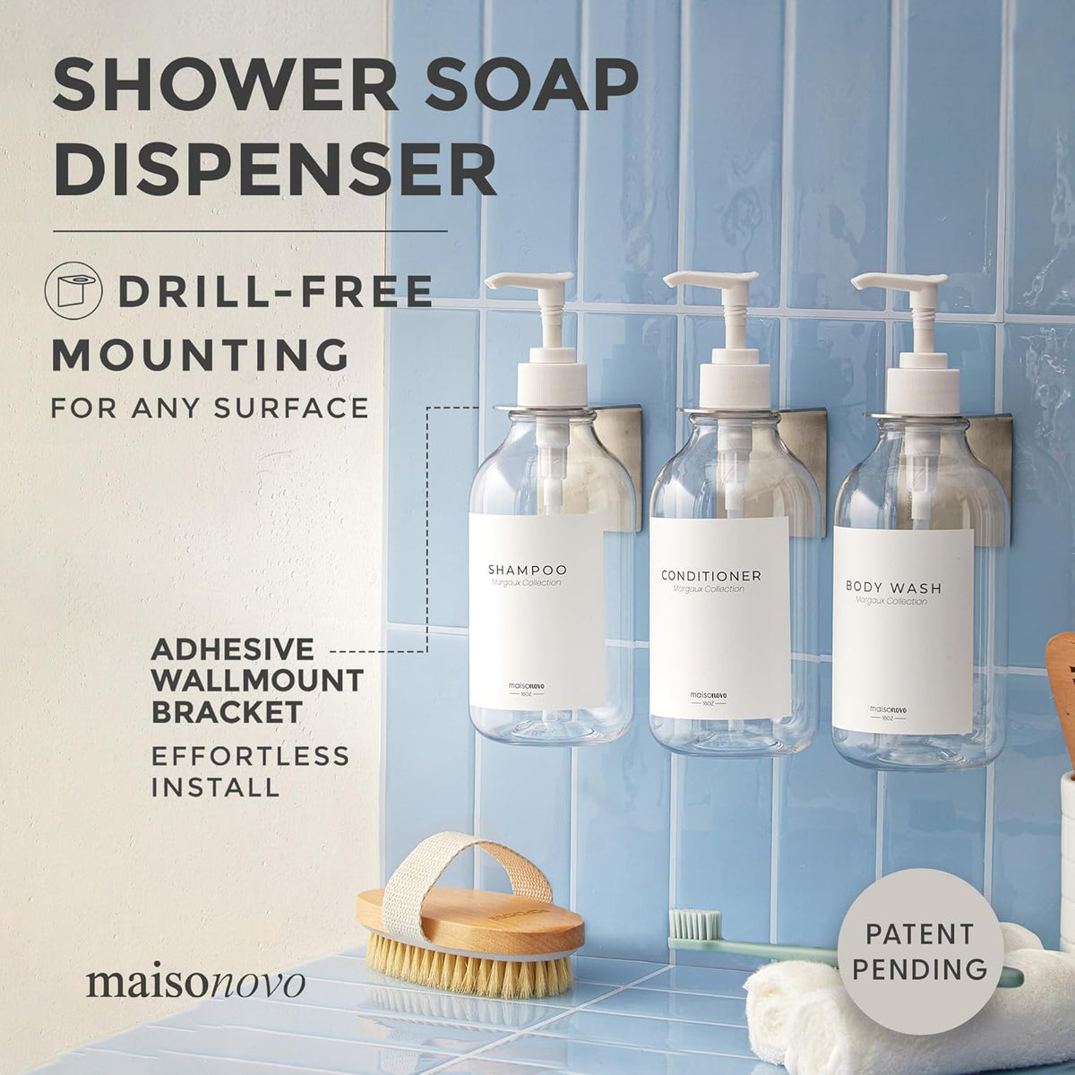 MaisoNovo Shampoo and Conditioner Dispenser - Shower Soap Dispenser Wall Mounted - 16.9 fl oz Set
