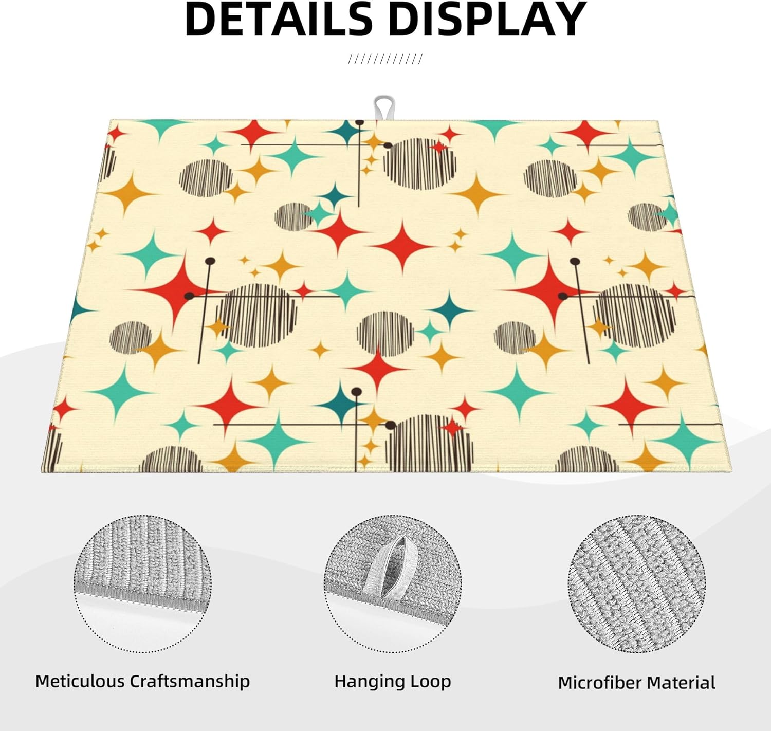 Mid Century Modern Atomic Retro Microfiber Dish Drying Mat for Kitchen Counter 18"x24" Yellow