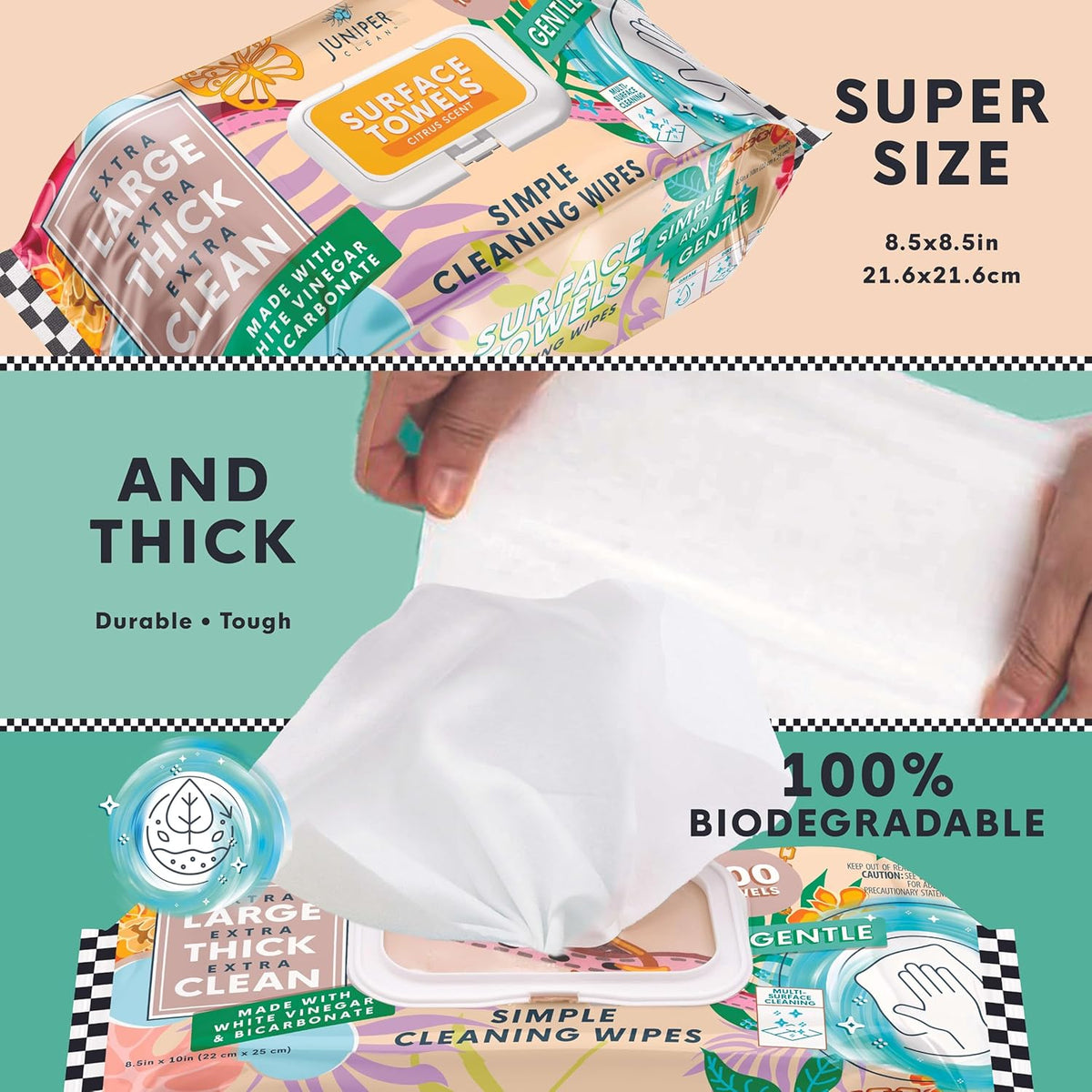 Single Surface Cleaning Wipes Bleach Free, Thick & Large Dispose, All-Purpose Cleaner for Bathroom