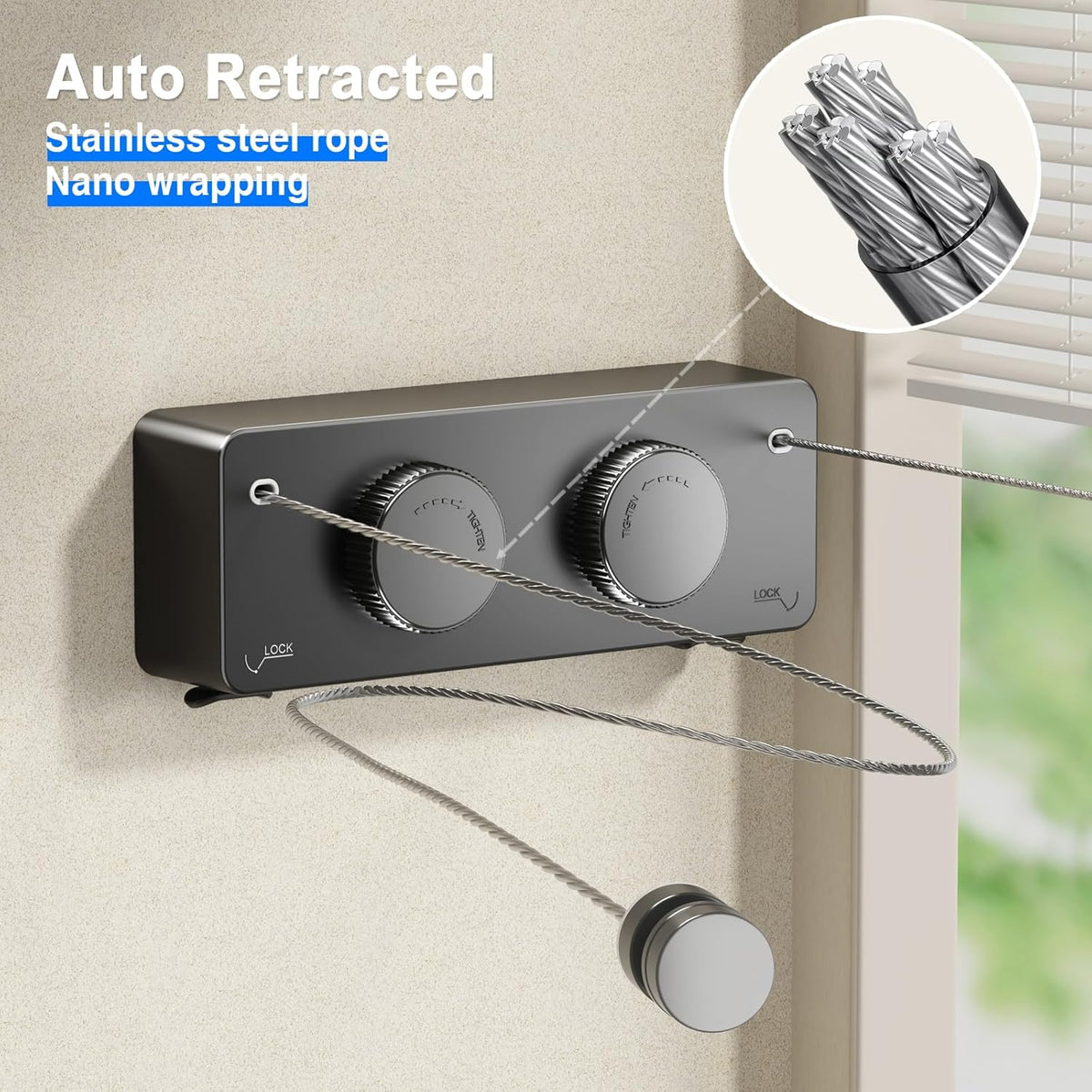 Retractable Twin Clothesline Indoor, Non-Sagging Outdoor Clothes Line Retracting Heavy Duty Clothes