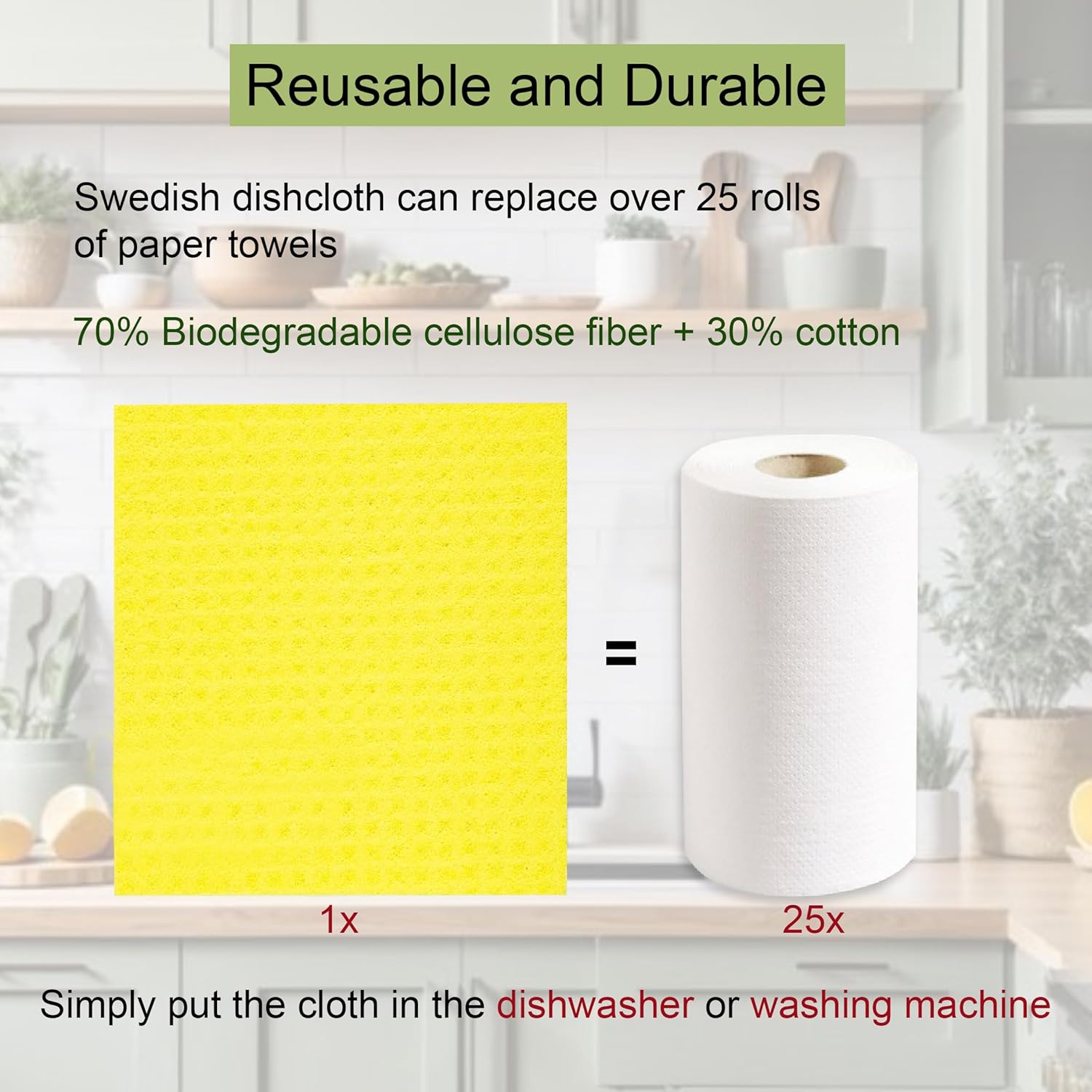 AMOUR INFINI Swedish Dishcloth Cellulose Sponge 8 Pack - No Odor, Resuable and Absorbent Cleaning