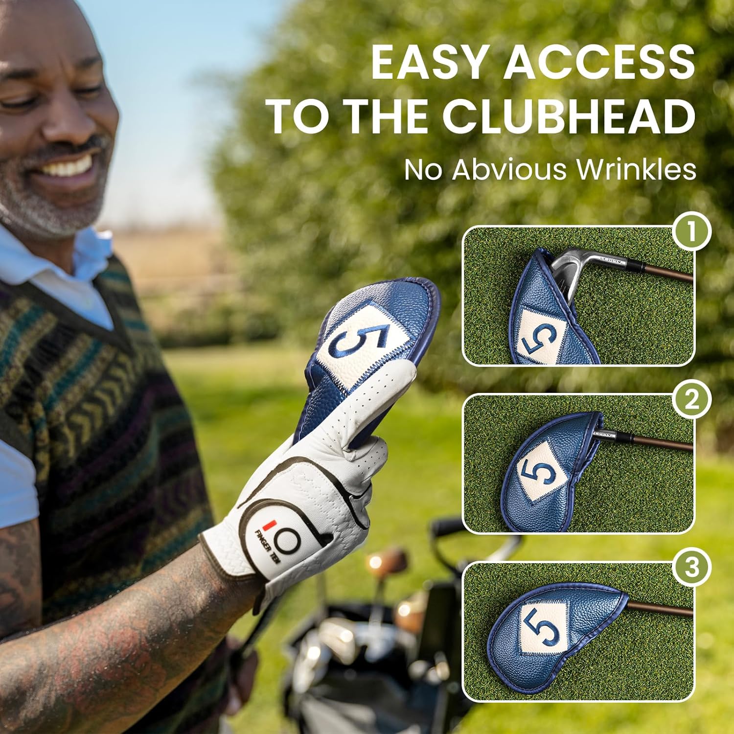 FINGER TEN Premium Synthetic Leather Stylish Iron & Wedge Golf Head Covers Value 12 Piece Set