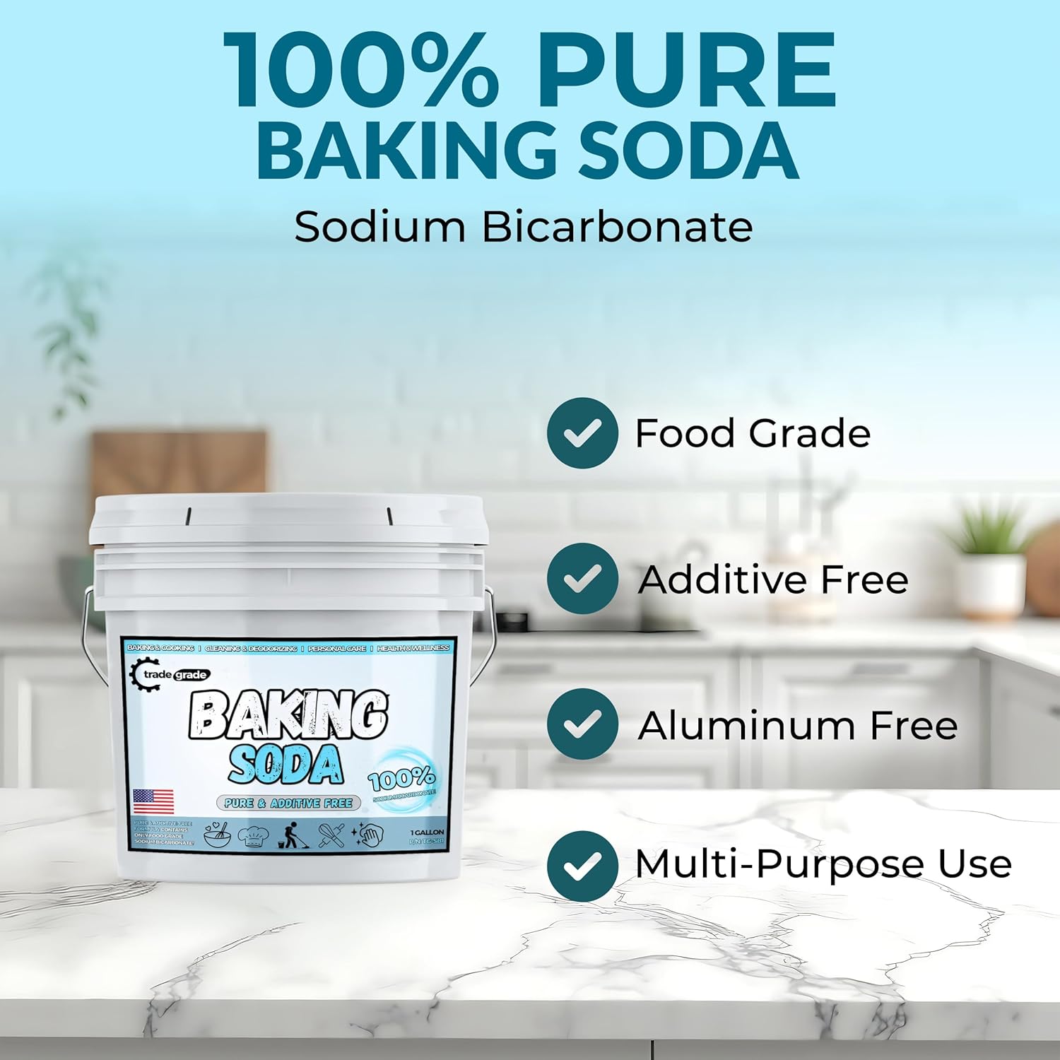 TradeGrade Pure Baking Soda Powder – 1 Gallon Bucket, Sodium Bicarbonate Powder | Premium