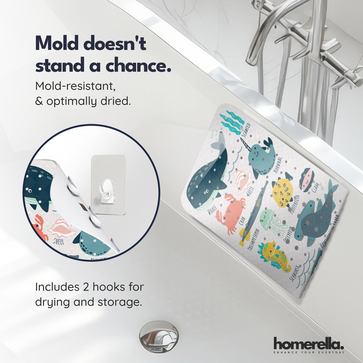 homerella Bathtub Mat Non Slip Kids 40x16 Baby Bath Mat Non Slip Anti Mold