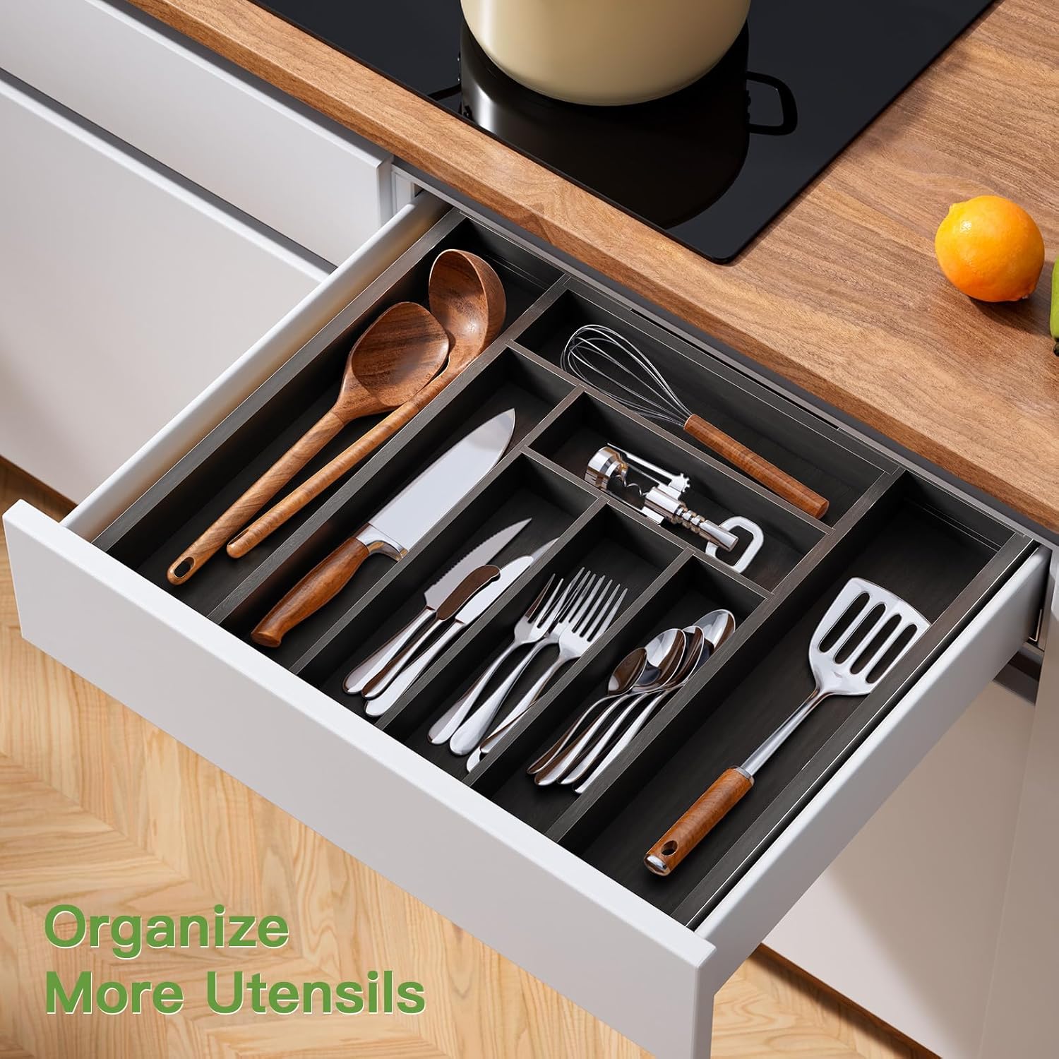Pipishell Bamboo Expandable Drawer Organizer for Utensils Holder, Adjustable Cutlery Tray, Wood