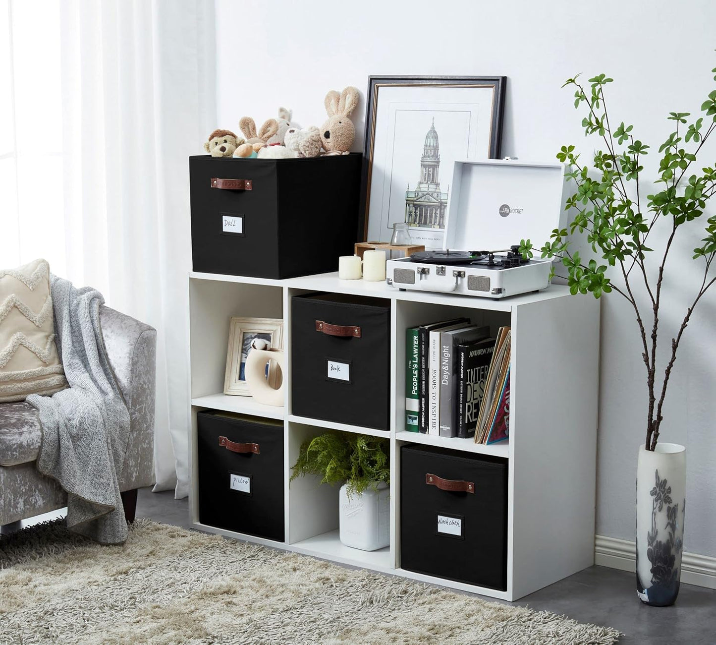 DECOMOMO Storage Baskets, 13x15x13 Storage Cube Bins with Labels for Organizing Shelves Kallax