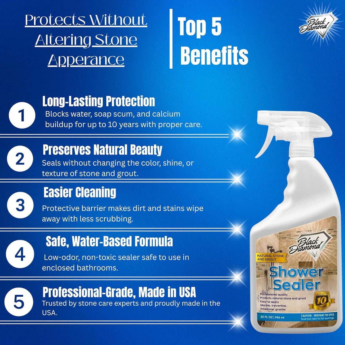 Black Diamond Stoneworks Shower Glass Cleaner Spray & Natural Stone Shower Sealer – 2 Pack Bathroom