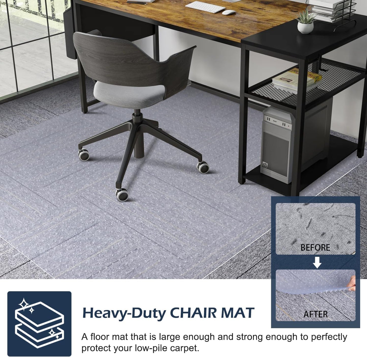 Chair Mat for Carpet, SALLOUS 46" x 60" Office Chair Mat for Carpeted Floors, Heavy Duty Vinyl