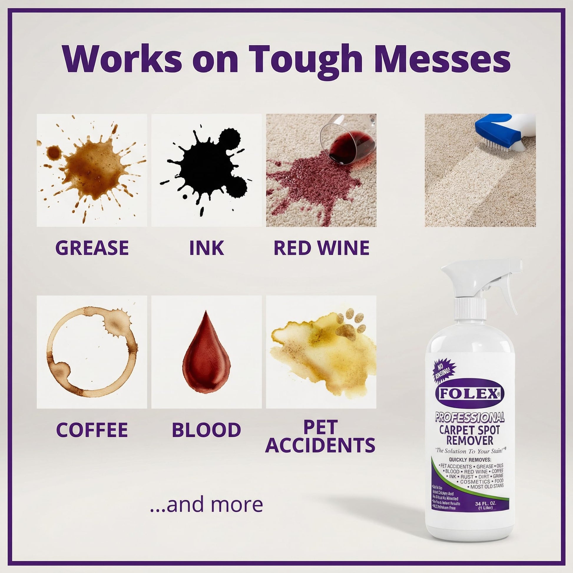 FOLEX - Professional Carpet Cleaner Spray 34 oz - Pet Stain Removal - Instant Stain Removal - No