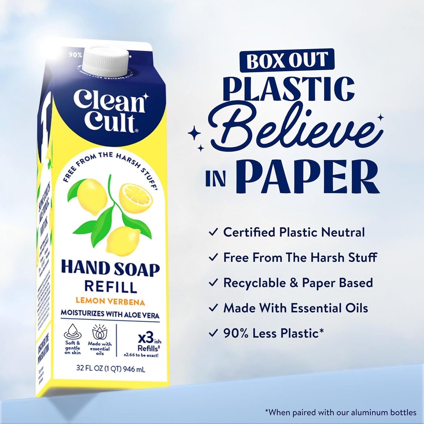 Cleancult Liquid Hand Soap Refills - Lemon Verbena - Moisturizes Dry & Sensitive Skin - Made with