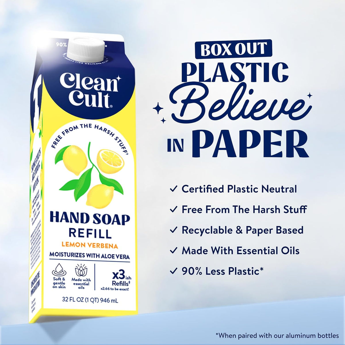 Cleancult Liquid Hand Soap Refills - Lemon Verbena - Moisturizes Dry & Sensitive Skin - Made with