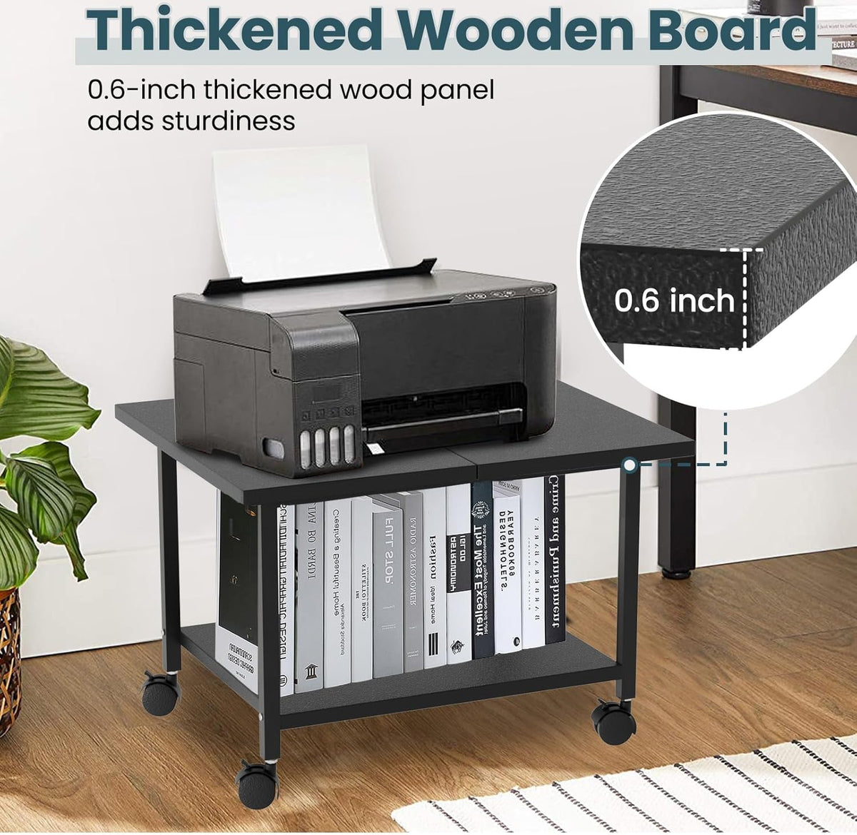 Printer Stand with Storage Under Desk Shelf, Desktop Printer Stand Organizer, Rolling Printer Cart