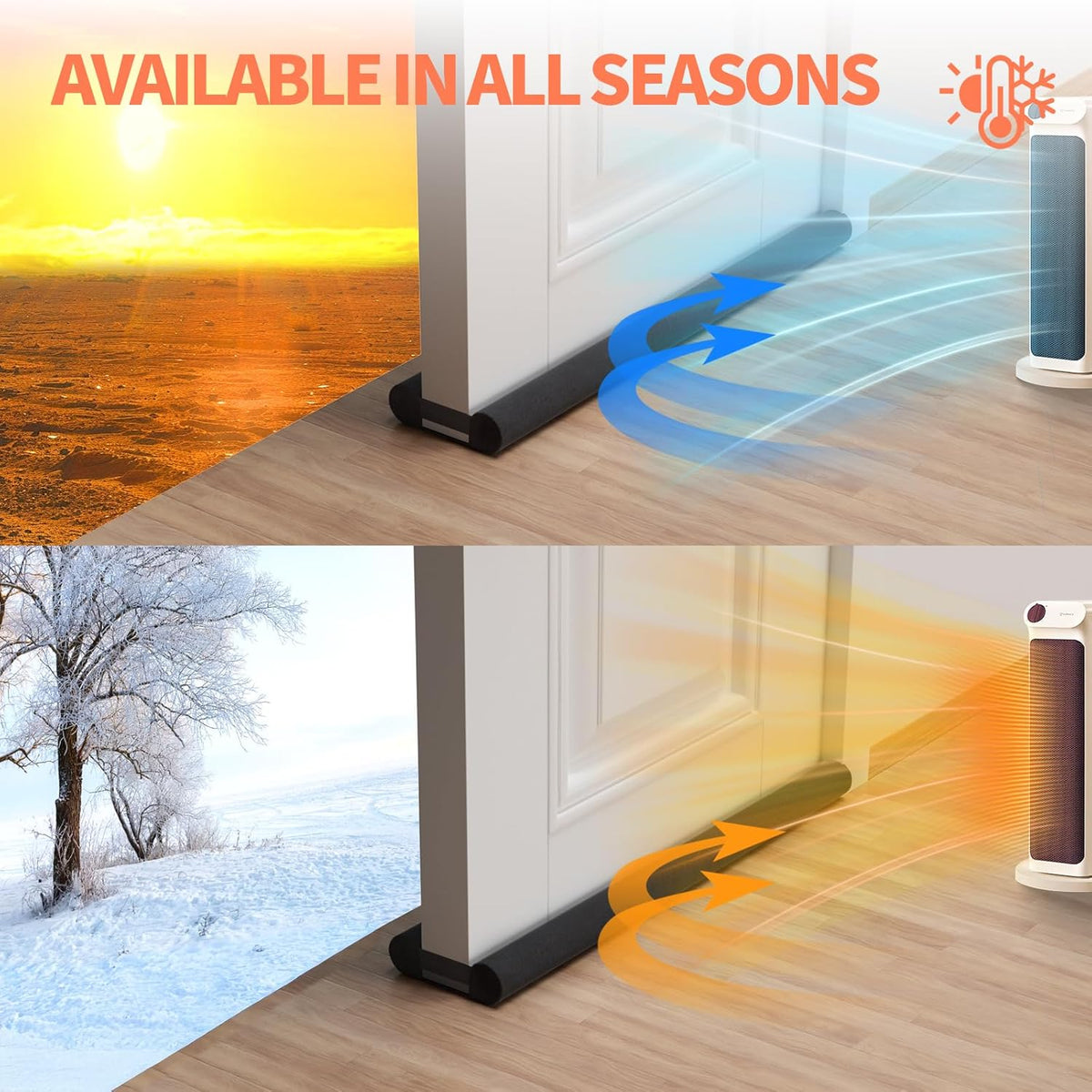 Door Draft Stopper for Bottom of Door, Under Door Gap Filler/Seal for Big Gap, No Folding Required