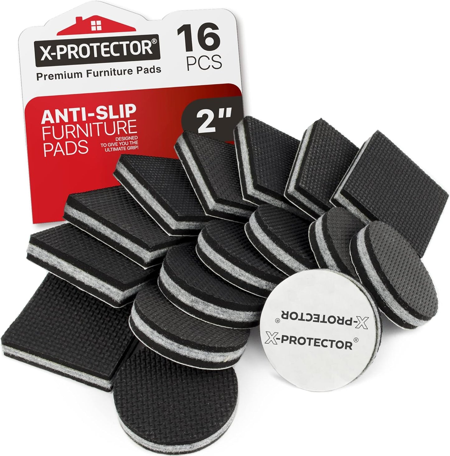 Non Slip Furniture Pads X-PROTECTOR - 16 pcs 2" - Premium Furniture Grippers! Rubber Feet Hardwood