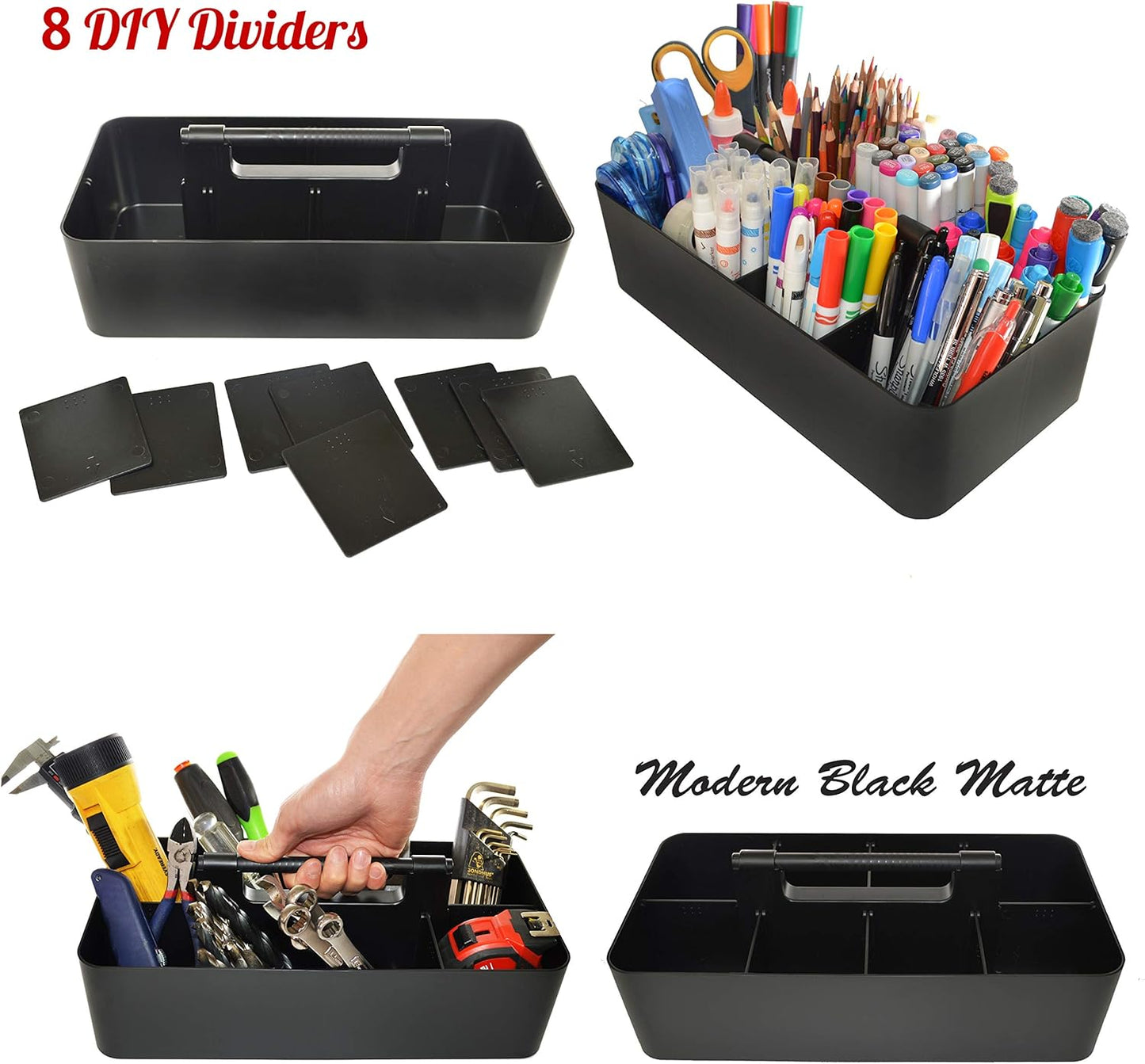 2 PACK - Portable DIY 8 Dividers Durable Plastic Tote Tool & Supply Cleaning Caddy with Handle Made
