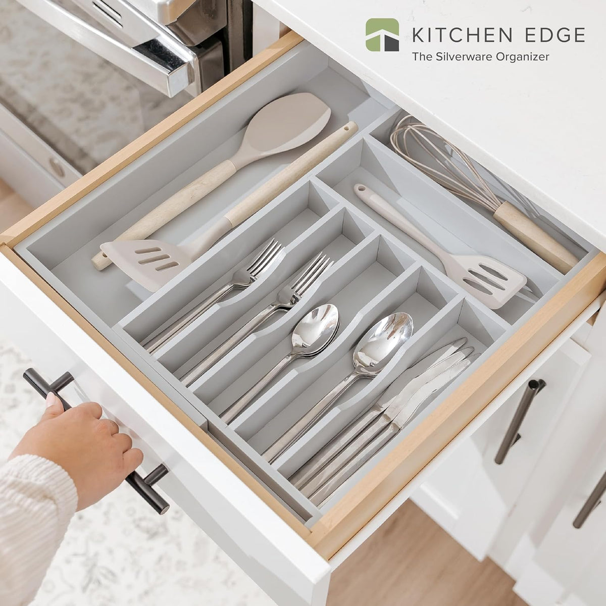 KitchenEdge Premium Silverware, Flatware and Utensil Organizer for Kitchen Drawers, Food-Safe