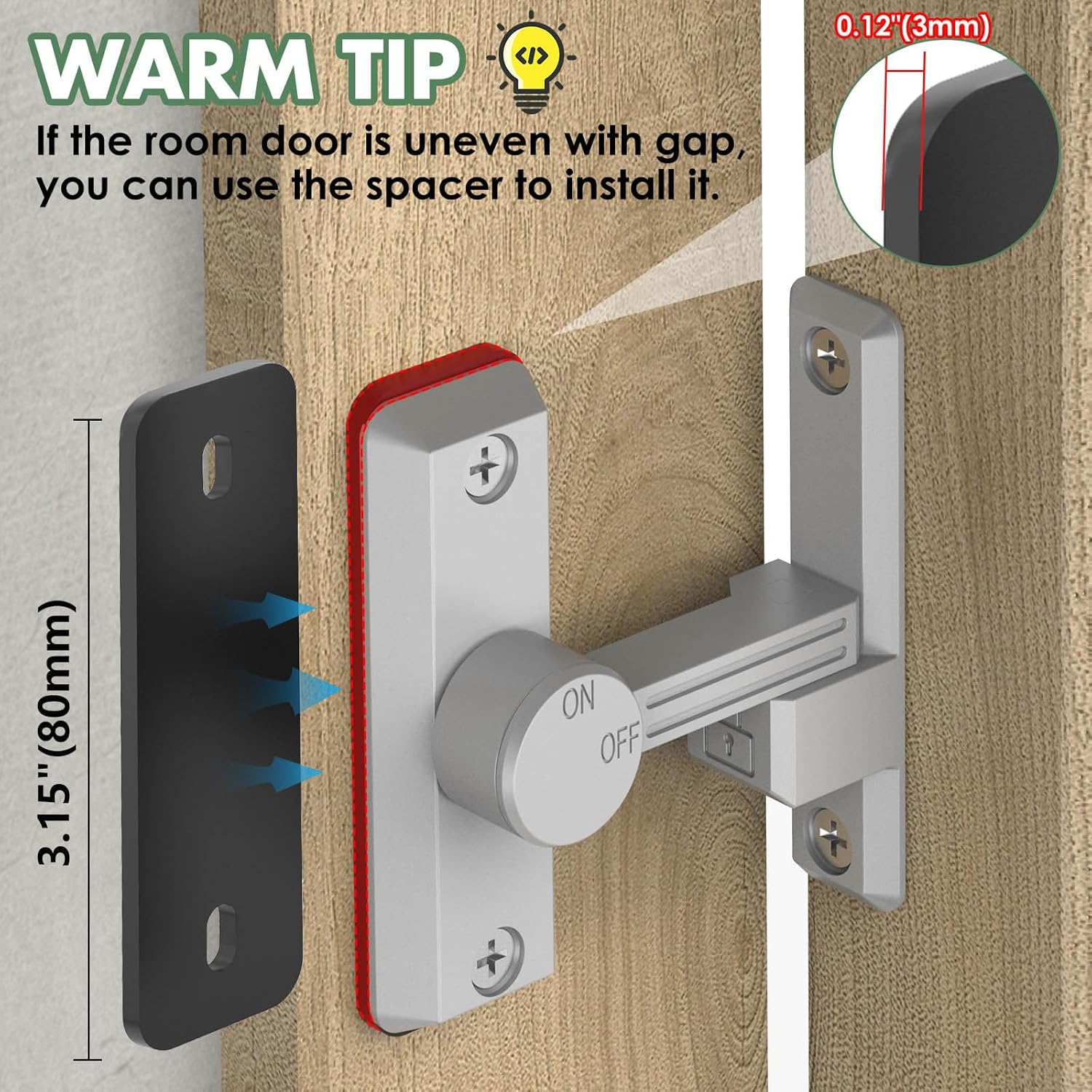 Barn Door Lock Latch, 90/180 Degree Flip Sliding Door Latch for Garage, Bedroom, Cabinet, Sturdy