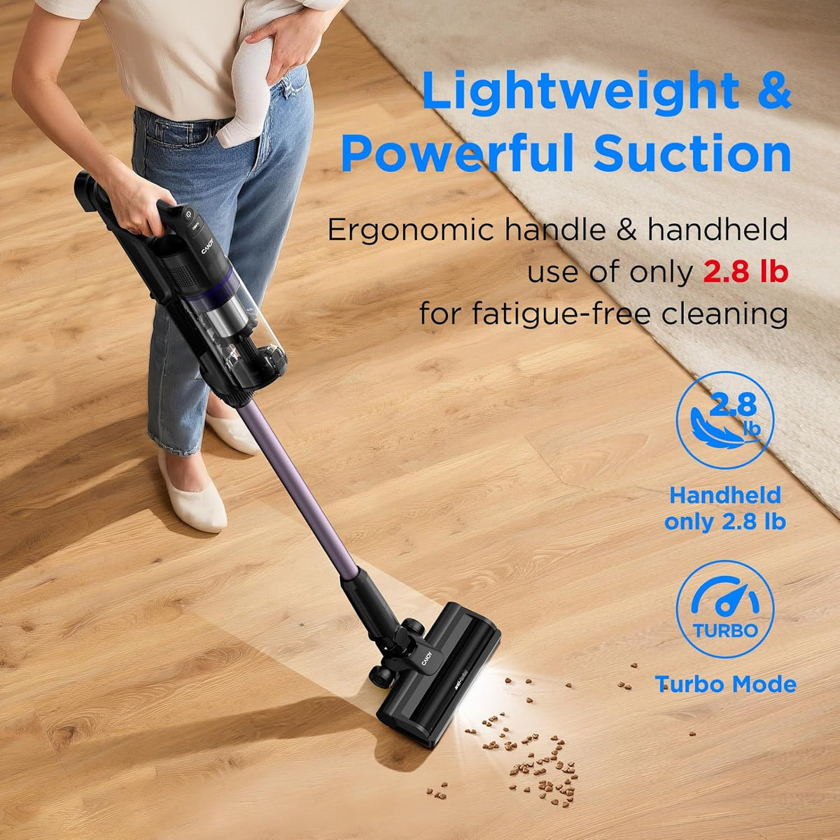 CANDY Cordless Vacuum Cleaner, Stick Vacuum Cordless Rechargeable,45Mins Powerful Suction Vacuum