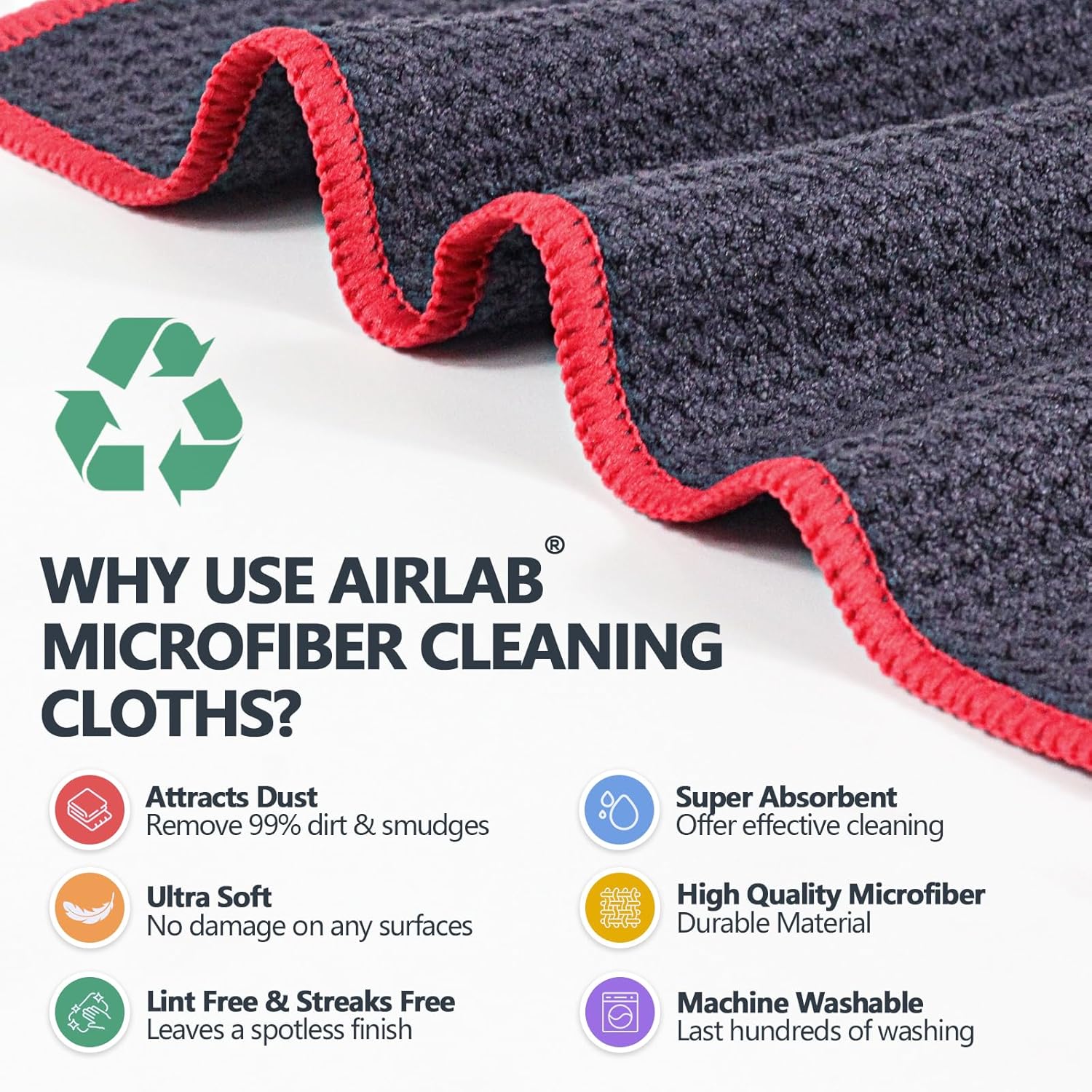 Airlab Microfiber Cleaning Cloth Waffle Weave Dust Rags for Household Kitchen Towel Absorbent Quick