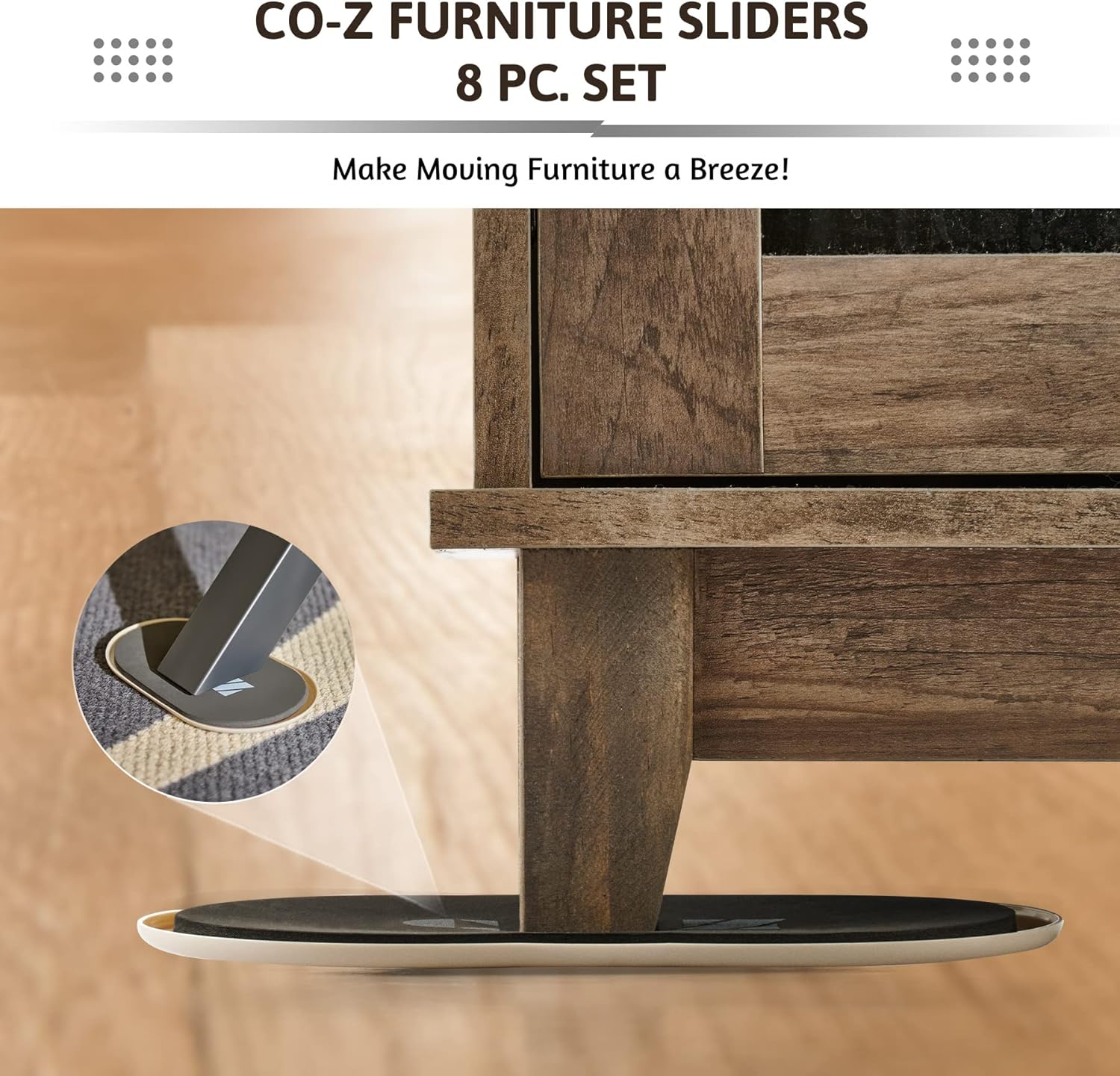 CO-Z Large Furniture Sliders - 8 Pack, 6" x 9 1/2" Oval Reusable Furniture Sliders for Carpet