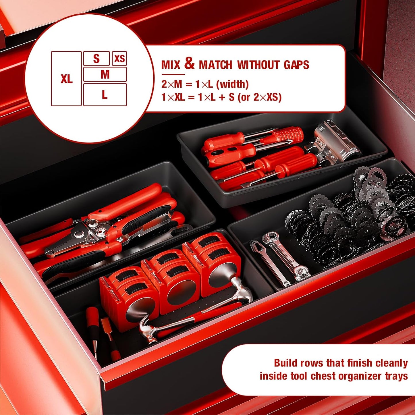 【48PCS & 5 Sizes】Tool Box Organizer Tray, Toolbox Drawer Organizer with Non-Slip Pads, Desk Drawer
