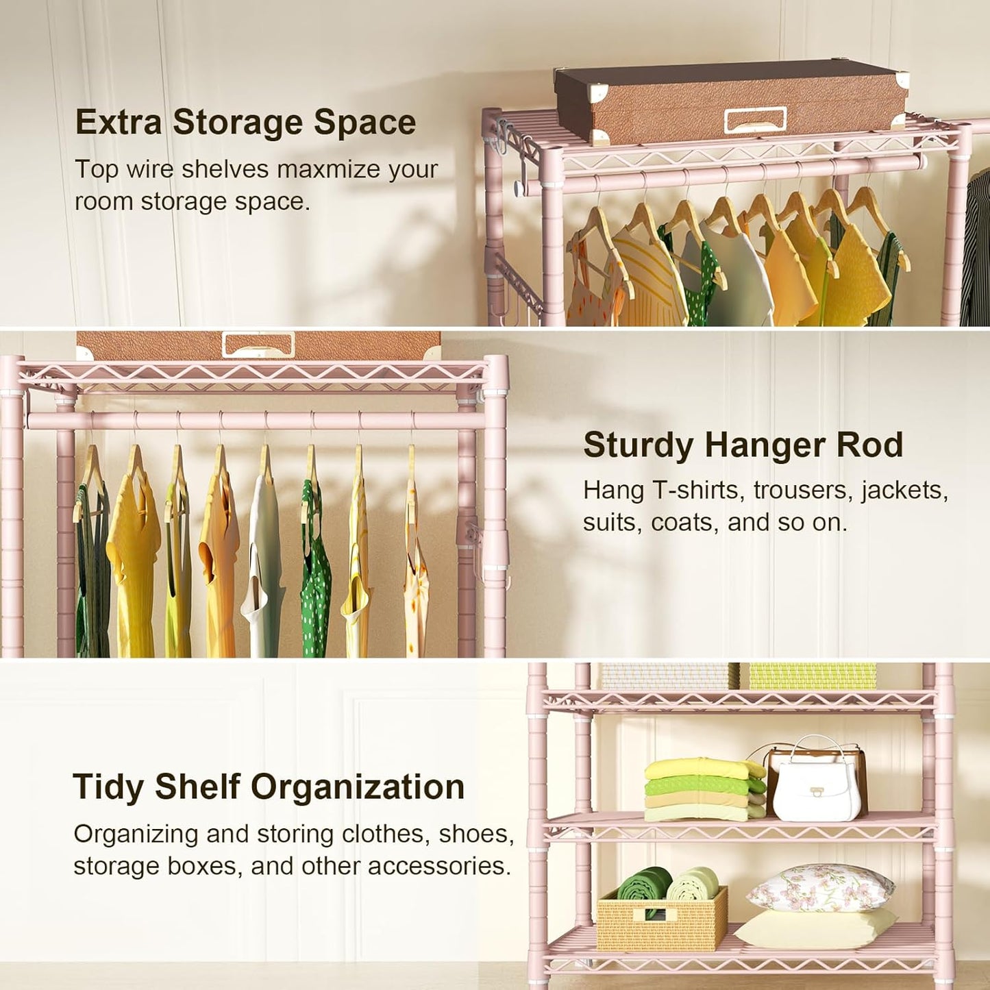 Ulif E1 Heavy Duty Closet Garment Rack, 6 Tiers Adjustable Metal Freestanding Expandable Clothing