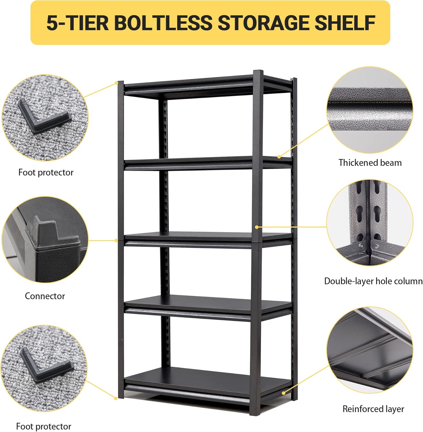 Heavy Duty Garage Shelving, Metal Storage Shelves, Adjustable 5 Tier Metal Shelving Unit