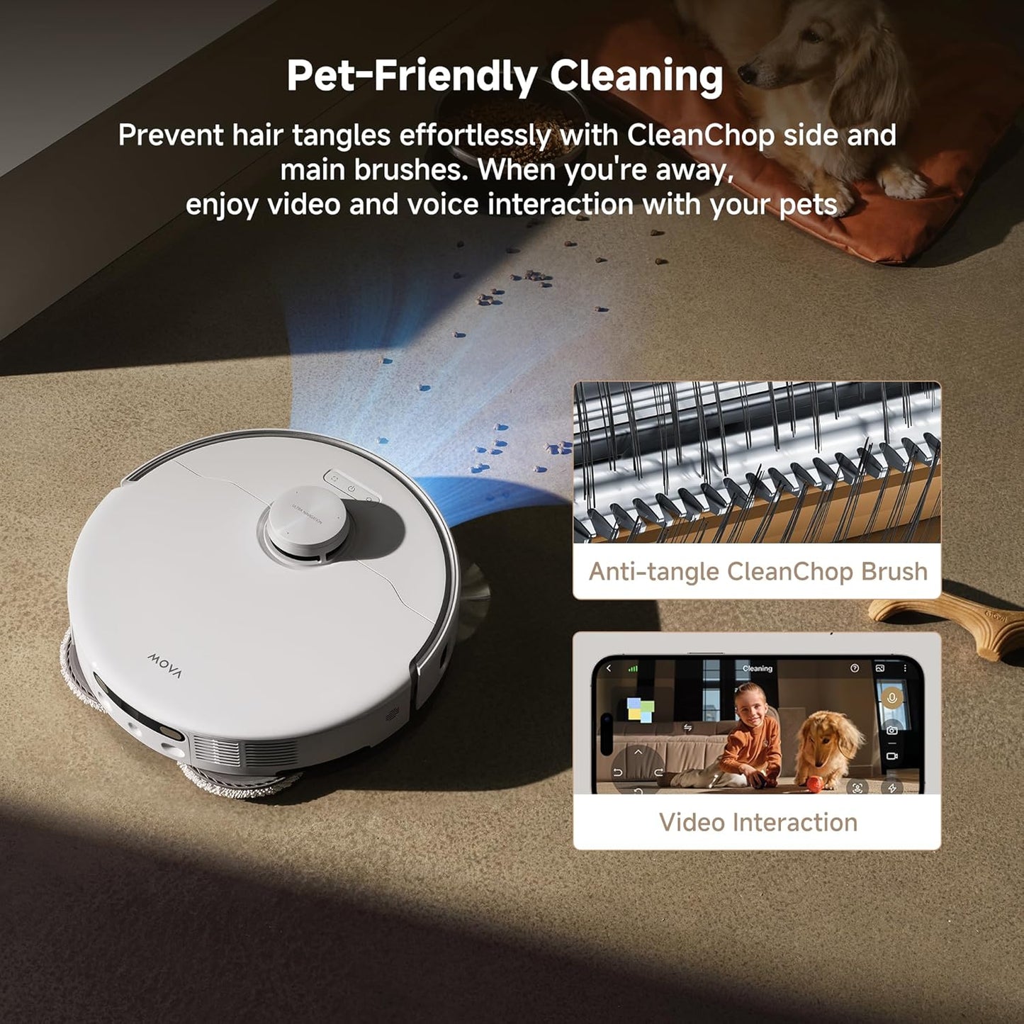 Mova P50 Pro Ultra Robot Vacuum and Mop, 19,000Pa Suction with Anti-Tangle Brush, Removable &