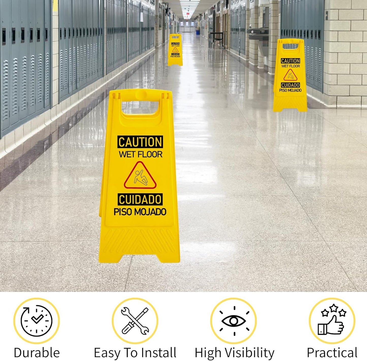 12 Pack A-Frame Caution Wet Floor Safety Signs，Foldable Double Sided Warning Boards for