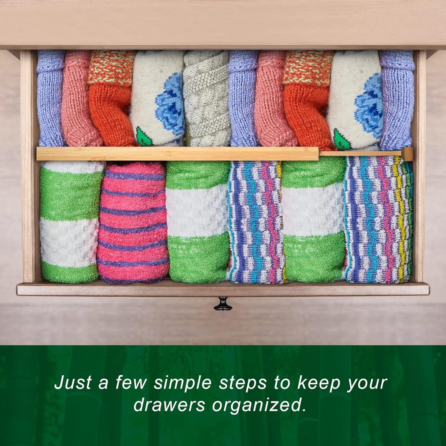 4 Pack Bamboo Drawer Dividers, Adjustable Length from 12 Inch to 17 Inch, Expandable Kitchen Drawer