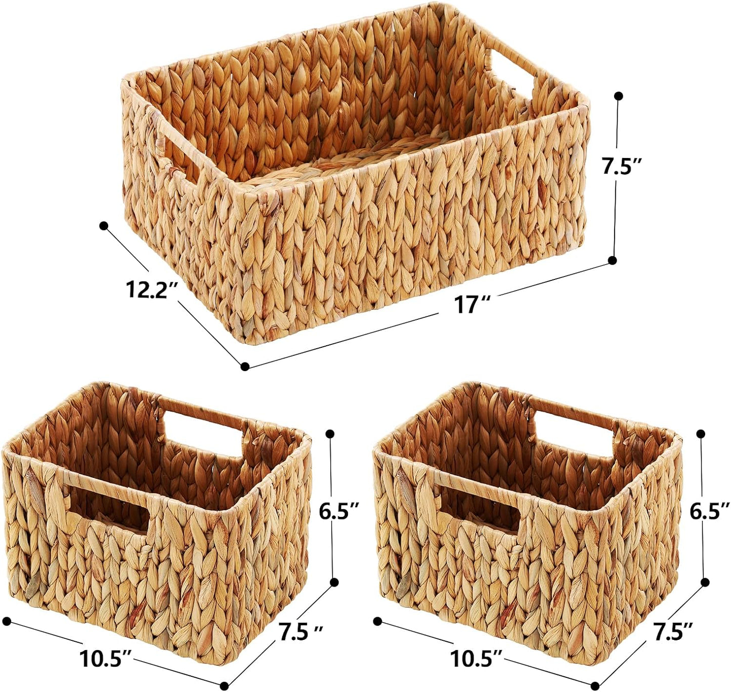 HOONEX Water Hyacinth Storage Baskets, Wicker Baskets for Storage, Hand Woven Baskets with Carry