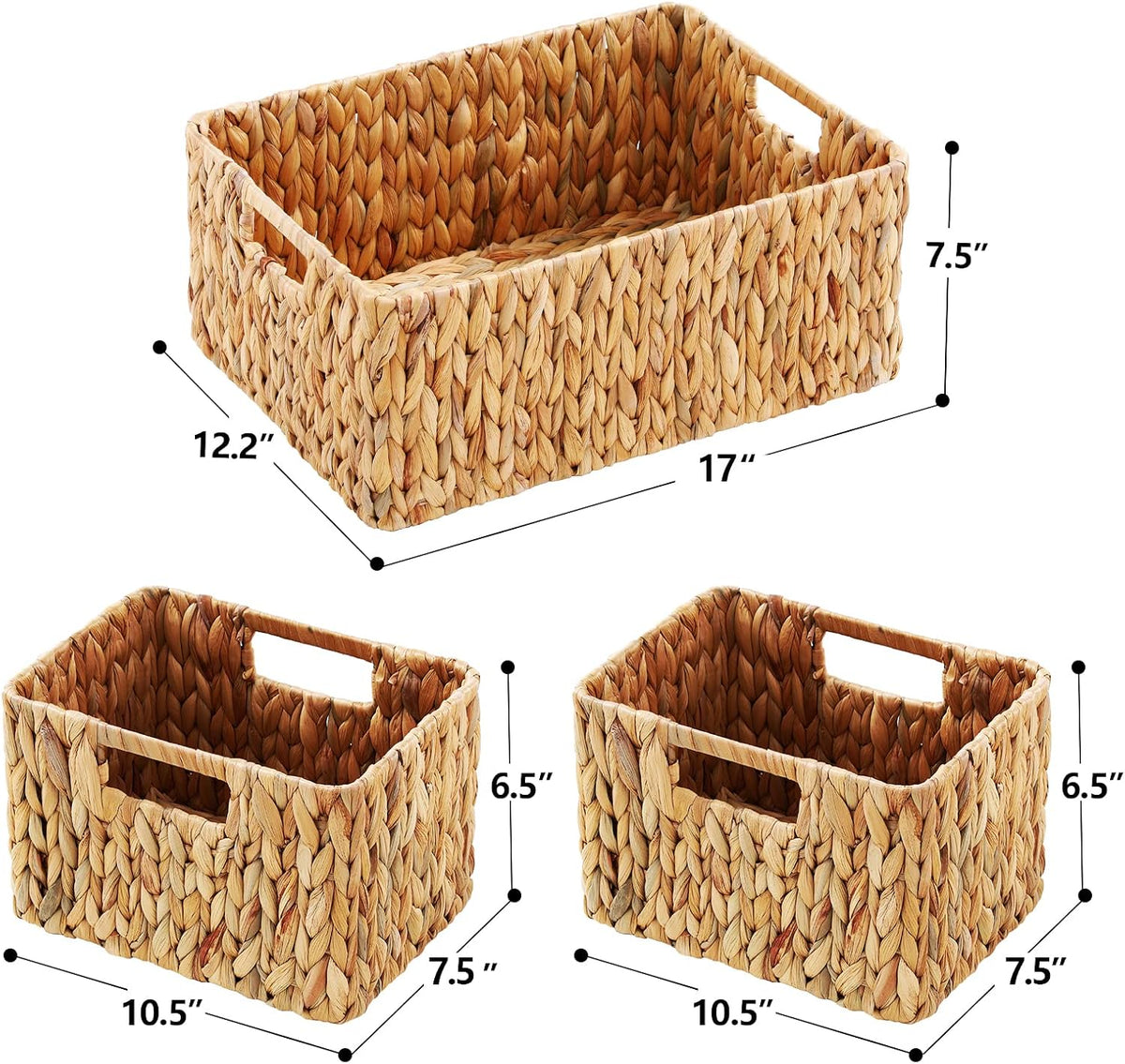 HOONEX Water Hyacinth Storage Baskets, Wicker Baskets for Storage, Hand Woven Baskets with Carry
