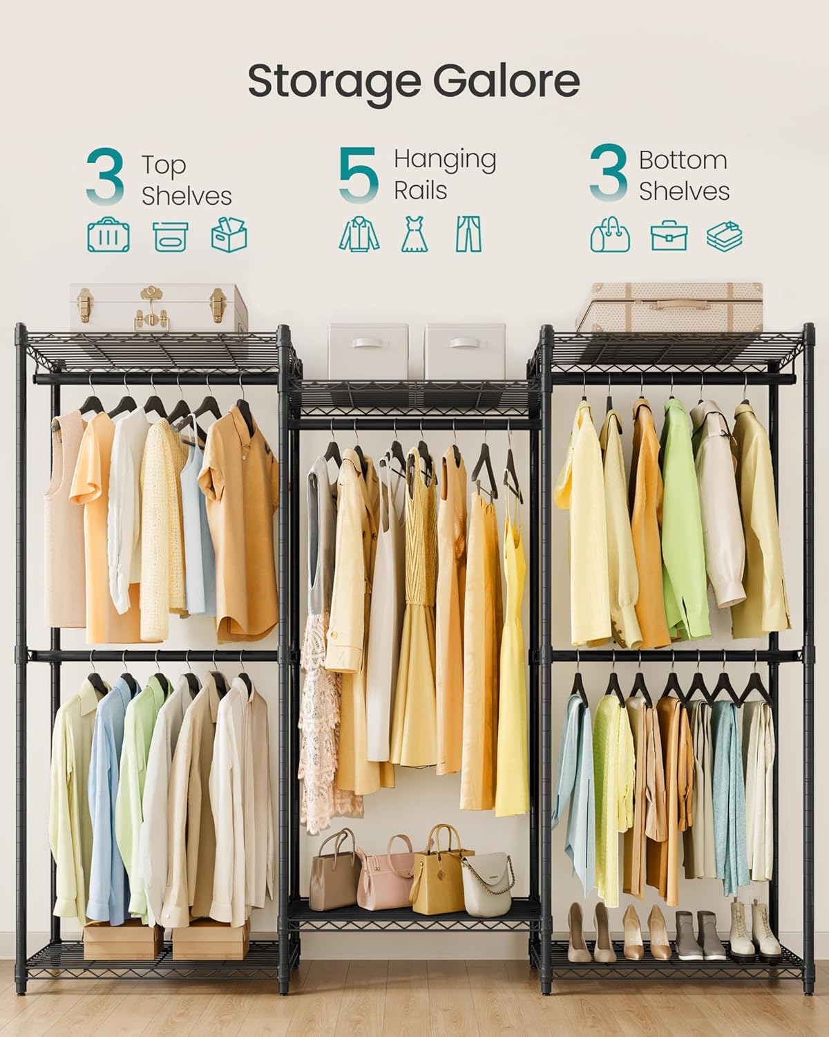 SONGMICS Heavy-Duty Clothes Rack, Garment Rack, Portable Closet, 68.7-Inch Wide Clothing Rack with