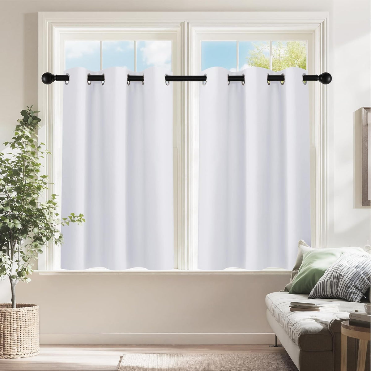 PONY DANCE White Room Darkening Short Curtains, 60% Blackout Drapes Thermal Insulated Small Window