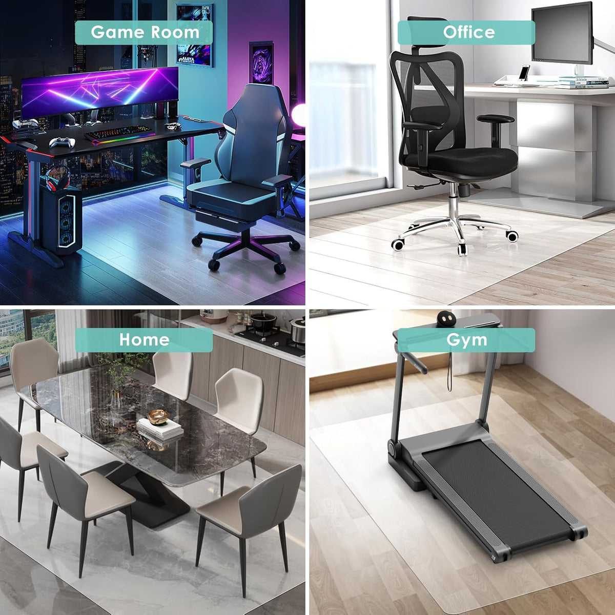 Vicwe Office Chair Mat for Hard Floor, 48"x36" Anti-Slip PVC Computer Chair Mat, Easy Glide for