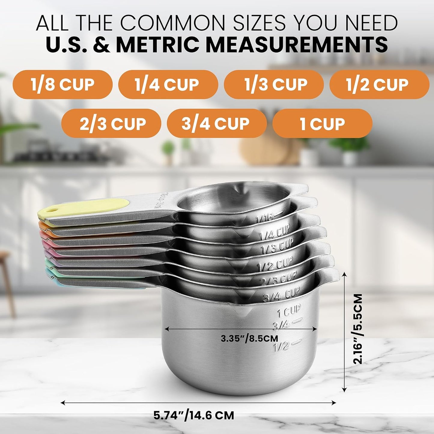 Spring Chef Magnetic Stainless Steel Measuring Cups, Patented, Kitchen Tools with Easy to Read