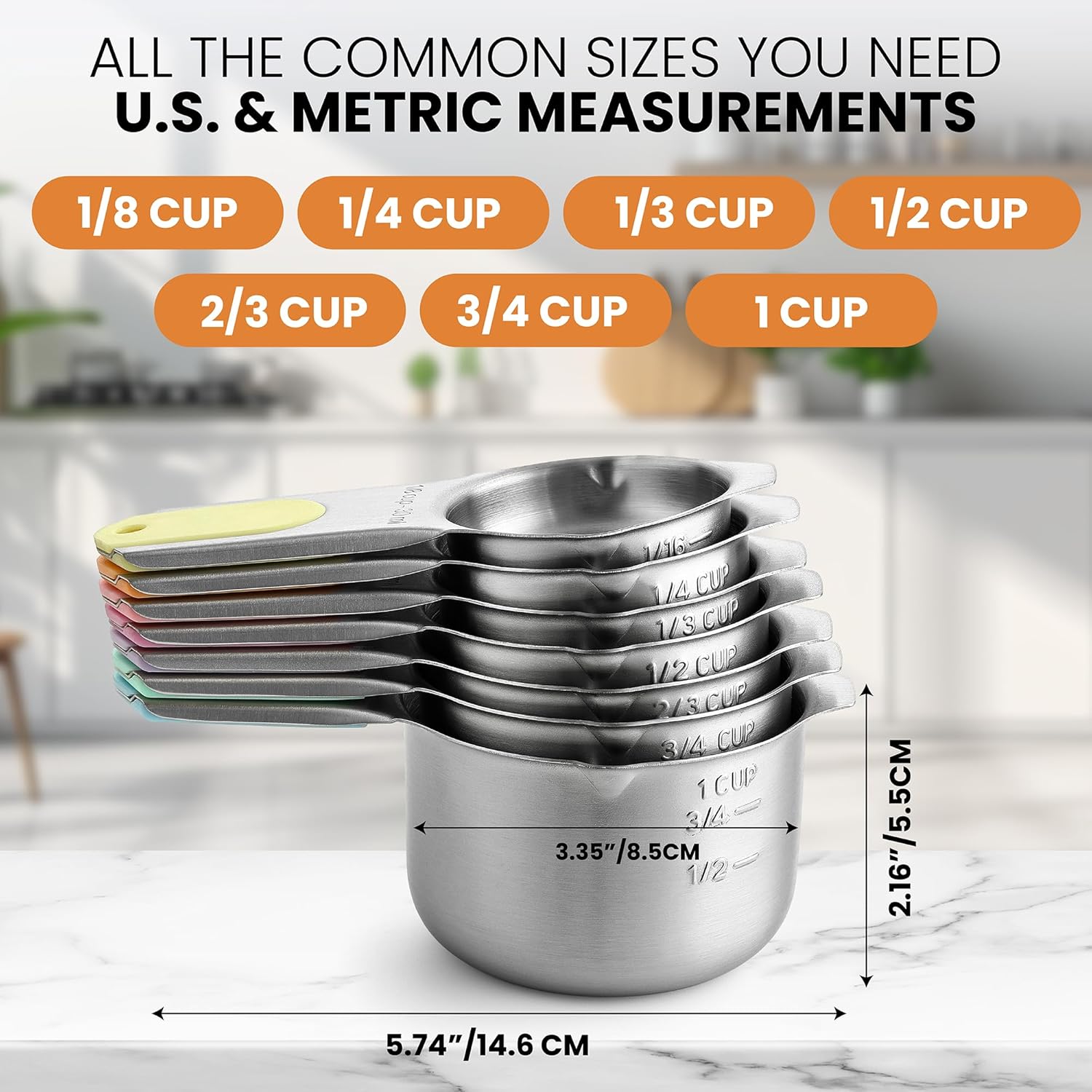 Spring Chef Magnetic Stainless Steel Measuring Cups, Patented, Kitchen Tools with Easy to Read
